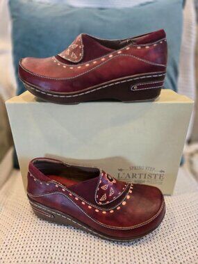 L'Artiste Burbank Clogs Leather Bordeaux Size 37 (US 6.5/7)